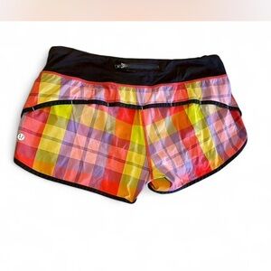 lululemon Run Speed Shorts sz 10 pink purple gray rare vintage plaid fitness